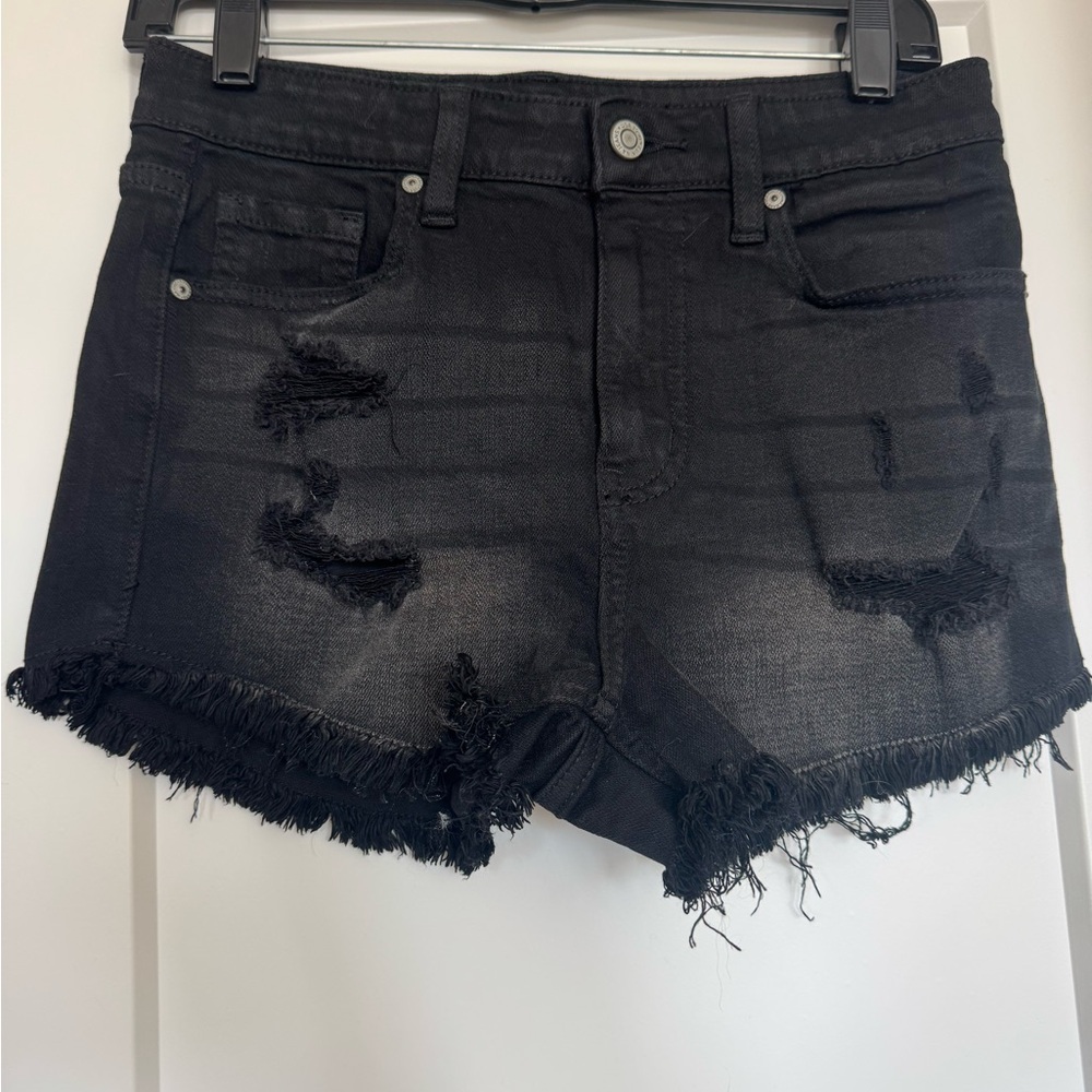 Eunina Black Frayed Jean Shorts